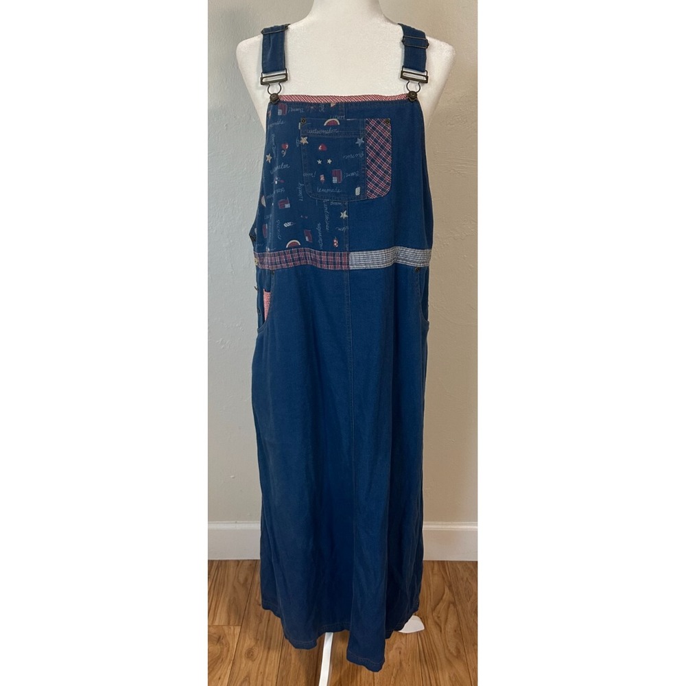 Vintage Koret City Overall Dress Size 12 Maxi 4th of July USA Watermelon Teacher - Picture 13 of 14
